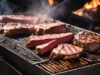 Colorful spread of top 10 vegetarian BBQ dishes on rustic table grilled veggie skewers, portobello burgers, corn, halloumi, and fresh salads. Outdoor summer setting.