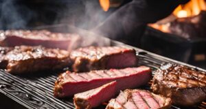 Colorful spread of top 10 vegetarian BBQ dishes on rustic table grilled veggie skewers, portobello burgers, corn, halloumi, and fresh salads. Outdoor summer setting.